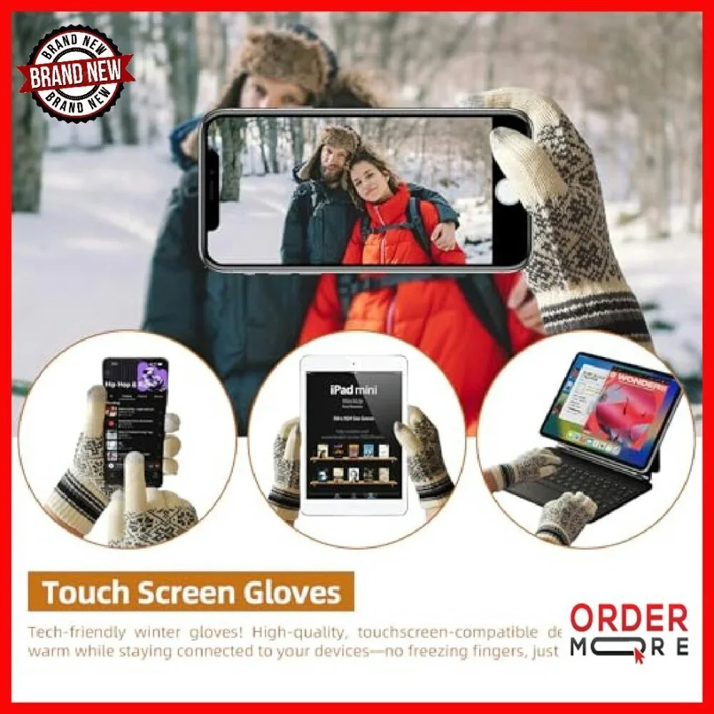 Fleece Lined Winter Beanie Scarf Gloves Set Touchscreen Thermal